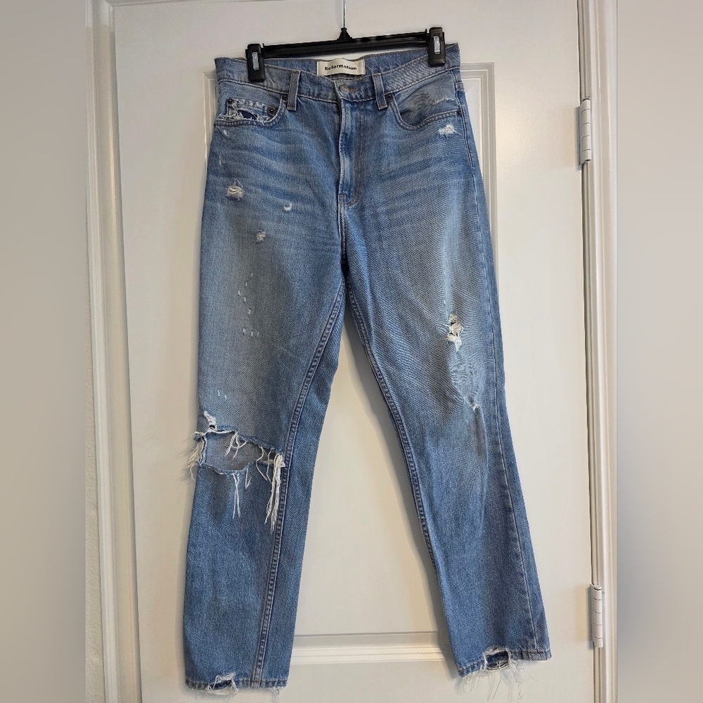 Reformation Julia High Cigarette Distressed Jeans Size 27